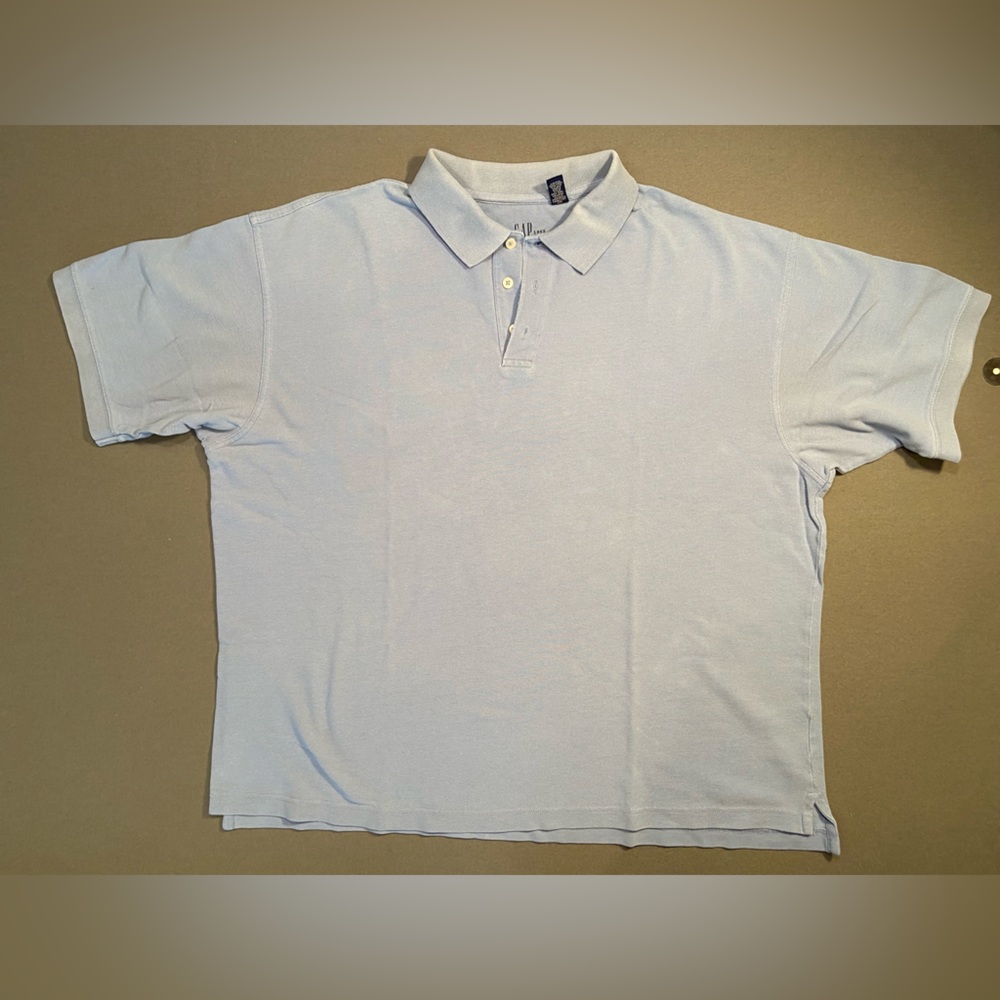 Gap, Men’s Pique Polo Cotton Top, light Blue, short Sleeve, Size XXL